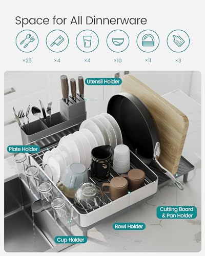 Dish Drying Rack (Silver + Gray / 19.9"D x 19.1"W x 8.9"H)