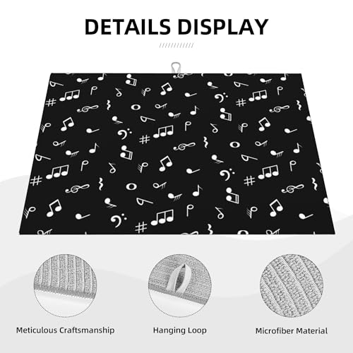 Musicial Kitchen Drying Mat Music Notes Microfiber Dish Drainer Mat for Kitchen Counter Absorbent Reusable Washable 18x24 Inch Black (Music Notes / 18 x 24 inch)