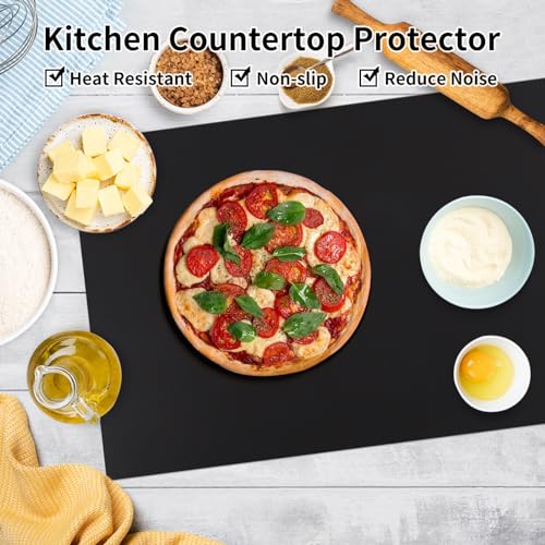 Silicone Mats for Kitchen Counter Thicker Extra Large Heat Resistant Mats Countertop Protector Liners for Bottom of Oven Air Fryer Coffee Maker (24"L x 16"W / Black)
