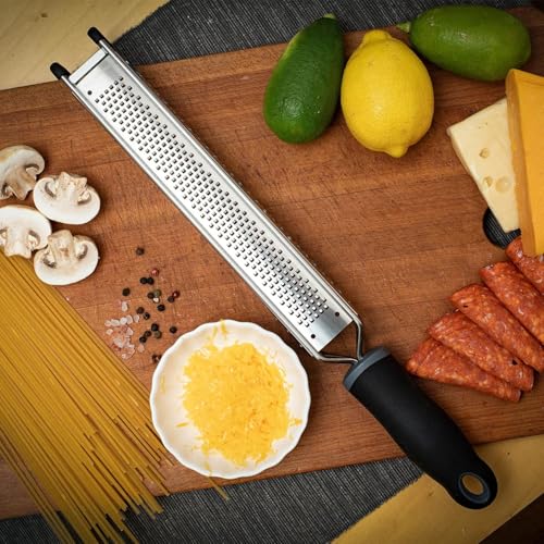 3-in-1 Lemon Zester & Cheese Grater, 304 Stainless Steel, 15-Inch, Black (L-Black)