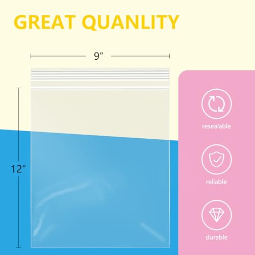 200 Pcs 9" x 12" Clear Zip Bags (9" x 12")