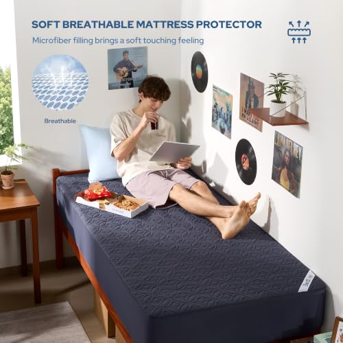 Waterproof Mattress Protector (3 Navy Blue / Twin)