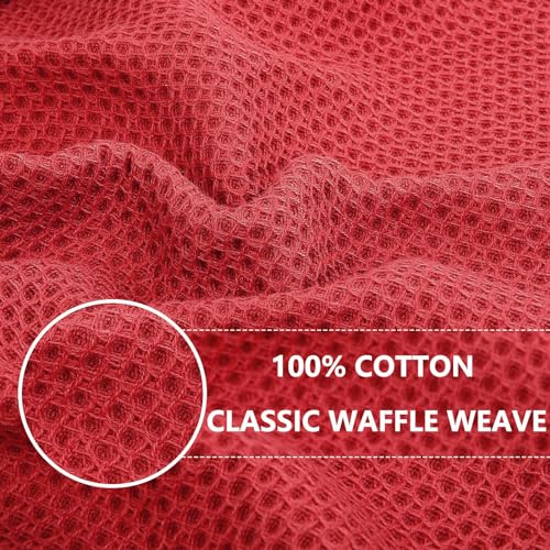 100% Cotton Waffle Weave Kitchen Dish Towels 4 (Brick Red / 13 X 28 - 4 Pack)