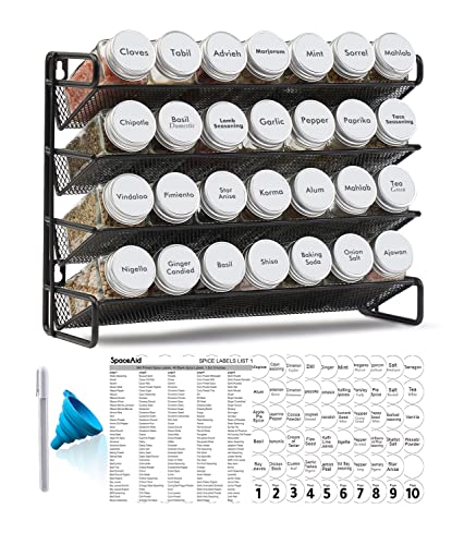 Spice Rack Organizer with 28 Spice Jars (13.4"W × 10.8"H / White)