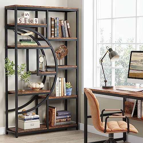 Industrial Bookshelf Bookcase with 9 Open Shelf (Rustic Brown)
