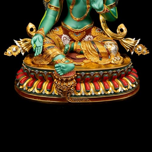 Handmade Copper Buddha Statue Indoor (Green Tara / 14.17in)