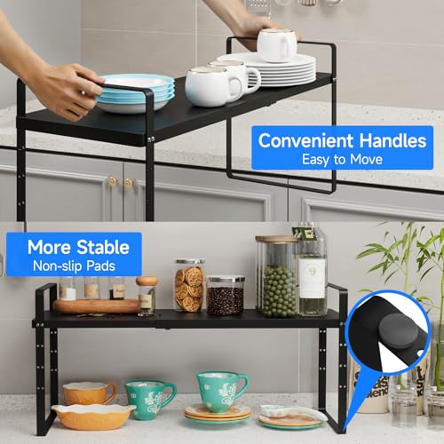 Expandable Cabinet Shelf Organizer (Black Small)
