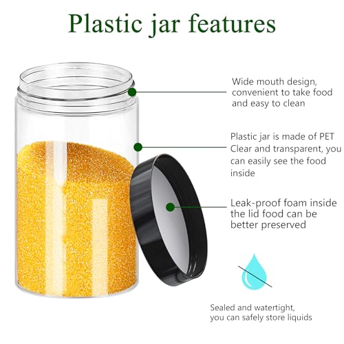 Plastic Jars with Lids 6OZ 42PCS Small Empty Slime Cosmetics Containers Clear Gift Food Jars Round PET Cream Jars with Black Lids Pen Labels for Kitchen Storage Spices Dry Food Body Butter (6OZ,42PCS)