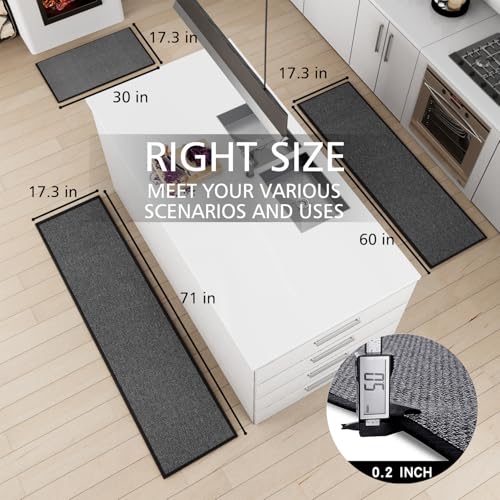 Kitchen Mats Set of 2 PCS for Floor (Black / 17.3"x30"+17.3"x60" (Set of 2))