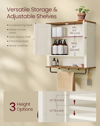Bathroom Cabinet with Towel Bar (Rustic White / 2Doors(28.7"H))
