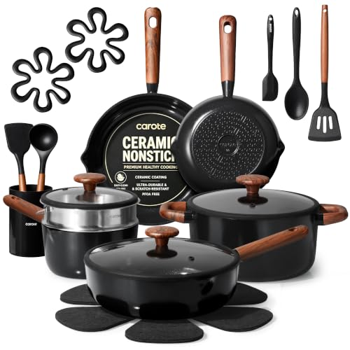 21pcs Ceramic Cookware Set (Black / 21 Piece)