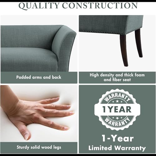 Accent Bench Upholstered with Nailhead Trim (Slate Blue)