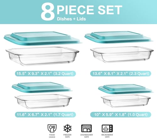 8 Piece Deep Glass Baking Dish with Lids (Green)