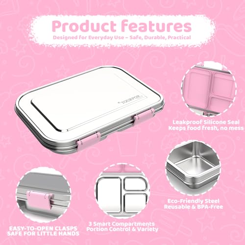 Stainless Steel Bento Box for Kids 1000ml (Pink)