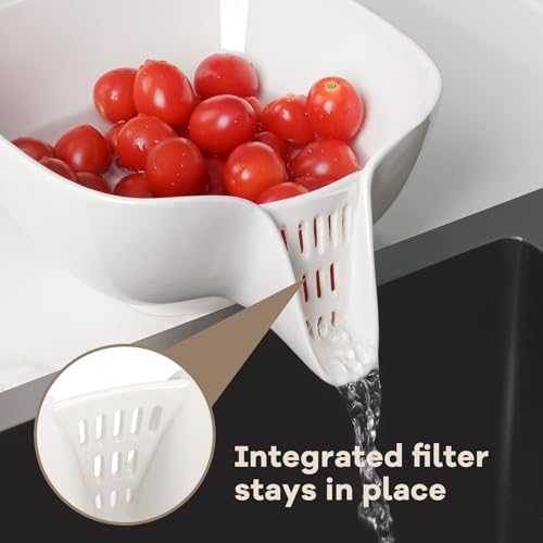 Multifunctional Ceramic Food Strainer with Integrated Drain Spout (White)