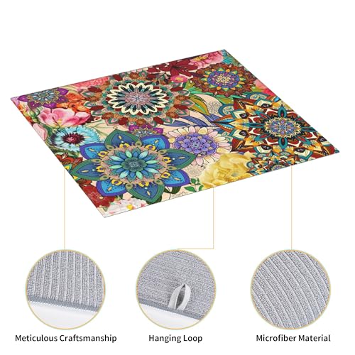Boho Floral Dish Drying Mat for Kitchen Counter Washable Absorbent Reversible Microfiber Colorful Flowers Drying Pad Kitchen Accessories 16x18 Inch (Boho Floral / 16" x 18")