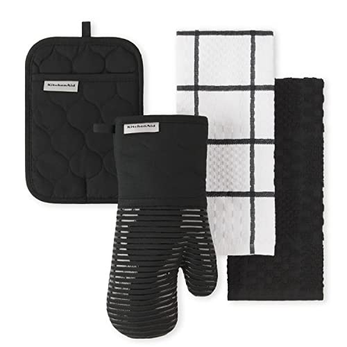 Quilted Cotton Terry Cloth Oven Mitt (Matte Black)