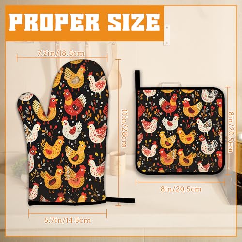 Colorful Rooster Oven Mitts and Pot Holders (Colorful Rooster Cute Chicken)