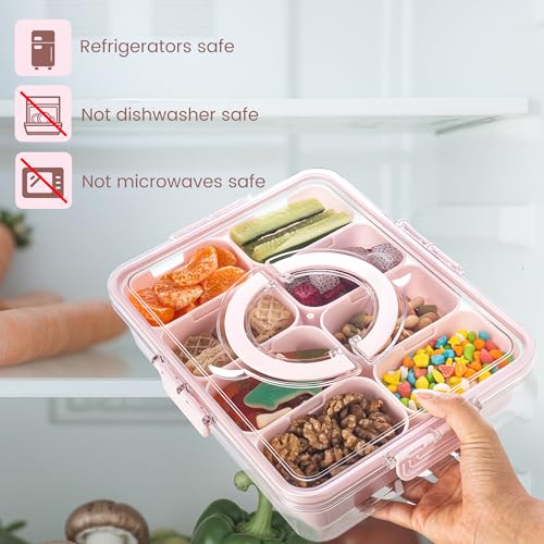 Divided Serving Tray with Lid and Handle (Pink-1 Pack)