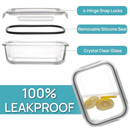 5Pack 22oz Glass Storage Containers with Lids (Grey / 22oz)