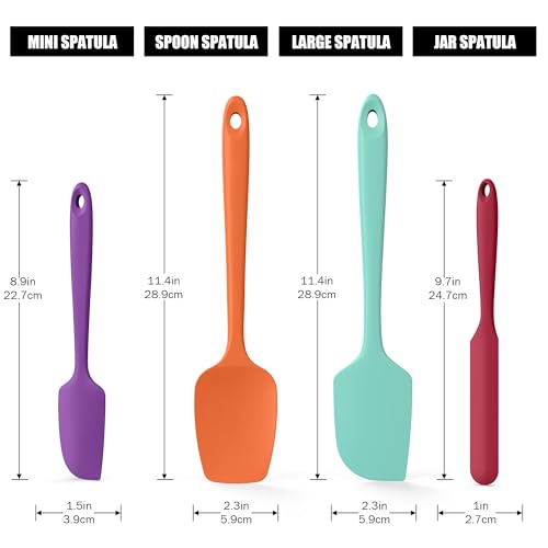 600°F Heat Resistant Silicone Spatula Scrapers (Set of 4 / Multicolor 7)