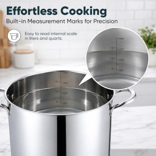 14 Quart Stainless Steel Stock Pot with Lid (14 Quarts)