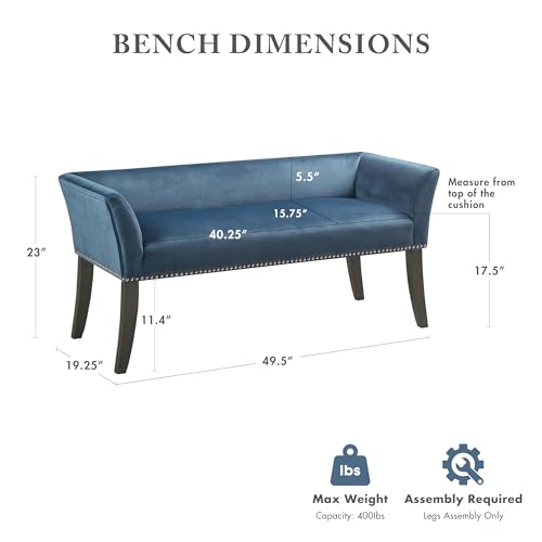 Accent Bench Upholstered with Nailhead Trim (Blue)