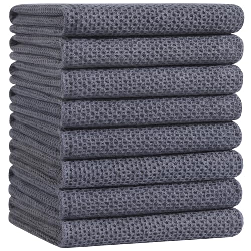 100% Cotton Oversized Waffle Weave Kitchen Towels 8 (Dark Grey / 20 X 28 - 8 Pack)