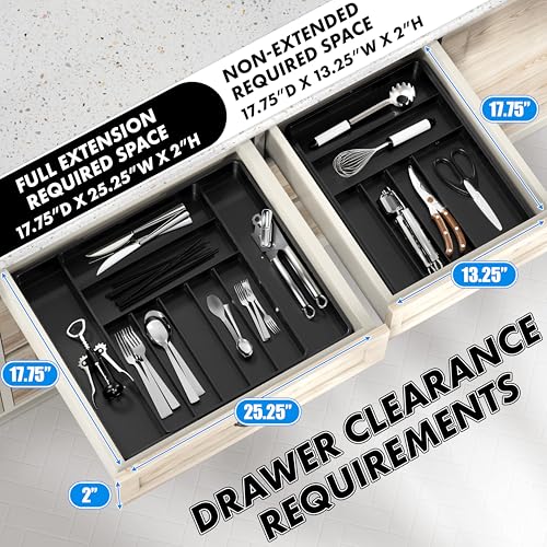 Expandable Kitchen Drawer Flatware Organizer (Black)