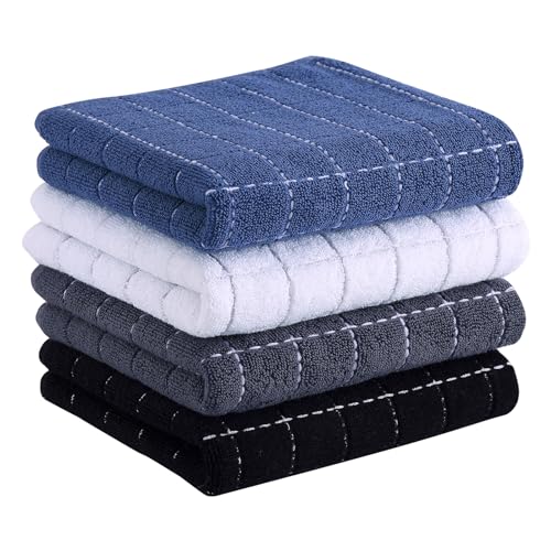 100% Cotton Terry Kitchen Towels (Navy+white+grey+black / 13 X 28 - 4 Pack)