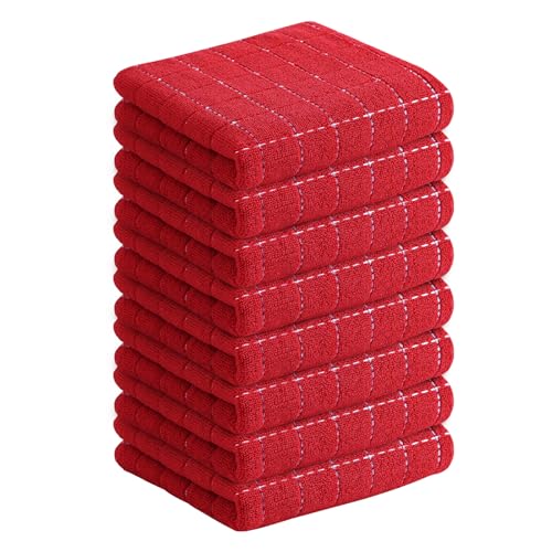 100% Cotton Terry Kitchen Towels (Red / 13 X 28 - 8 Pack)