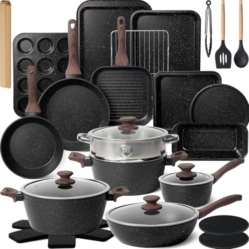 31 Piece Pots and Pans Set Non Stick Kitchen Cookware Sets (Black / 31 Pieces)