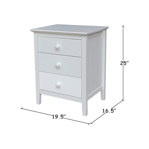 International Concepts Solid Wood Bedroom Nightstand with 3 Drawers in White (White)