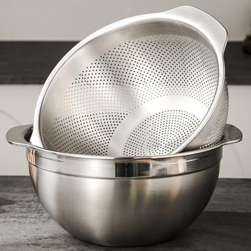 18 8 Stainless Steel Microwell Colander (3.5QT Colander+3.5QT Mixing Bowl / primary colour)