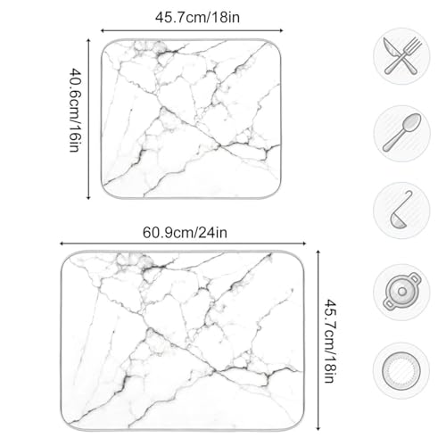 White Grey Marble Dish Drying Mat for Kitchen Counter Absorbent Microfiber Drying Pad (DM14 / 18" x 18")