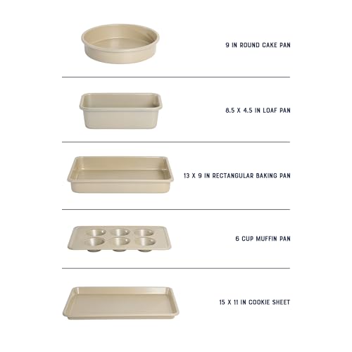 Verlice 5 Piece Carbon Steel Baking Pans Bakeware Set W (5-Piece Bakeware Set / Champagne Gold)