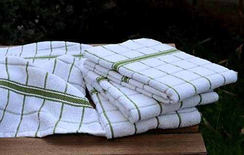 Terry Cotton Kitchen Towels 4 (Green / 18 x 28 Inches - Set of 4)