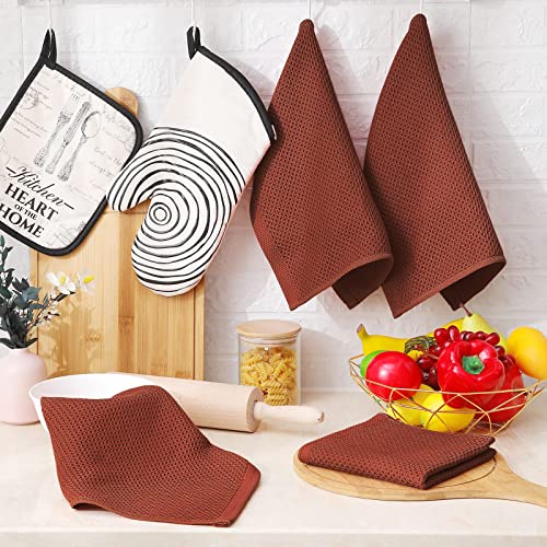 100% Cotton Waffle Weave Kitchen Dish Cloths 6 (Rust / 12 X 12 - 6 Pack)