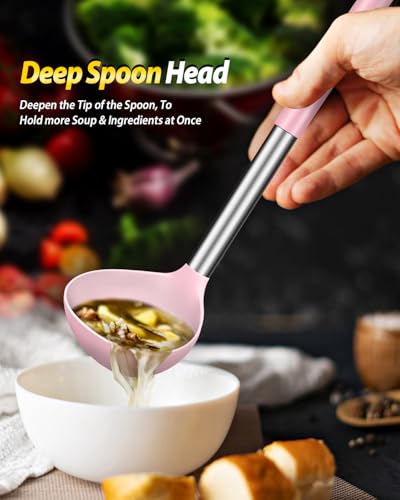Silicone Soup Ladle and Pasta Spoon Set (Pink)