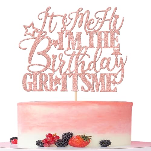 1 PCS It's Me Hi I'm the Birthday Girl It's Me Cake Topper Glitter Music Singer Cake Pick for Funny Hip Hop Singer Girls Birthday Party Cake Decorations Supplies Rose Gold (Design 1 Rose Gold)