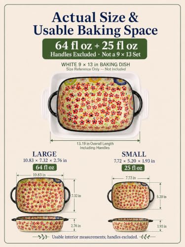 2-Piece Hand-Painted Polish Pottery Style Ceramic Baking Dish Set (Coral Confetti)