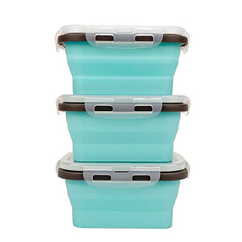 3piece Collapsible Food Storage Containers with Lids (blue with gray)