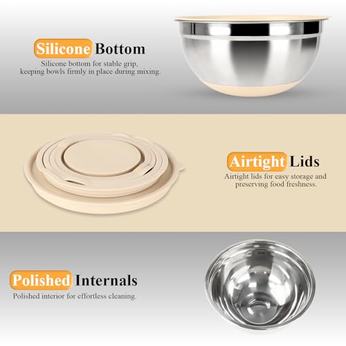 Mixing Bowls with Airtight Lids Set (Khaki)