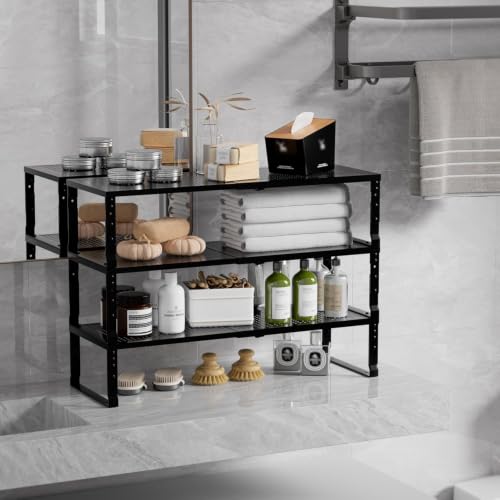 Expandable Spice Rack & Kitchen Cabinet Organizer (2 Packs/Black / Medium:7.8"D x 16.5"W x 6.2"H)