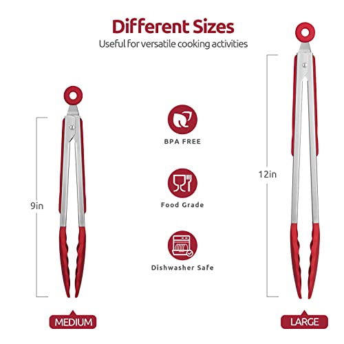 Kitchen Tong for Cooking (Red / 9+12 inch)