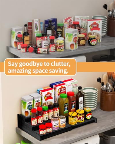 Spice Rack 3 Tier Natural Bamboo (Black-2 Pack)