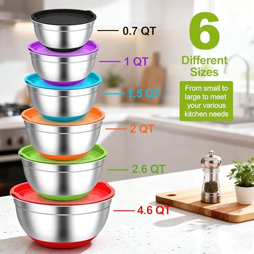 Mixing Bowls Stainless Steel Salad Bowls with Lids (Multicolor)