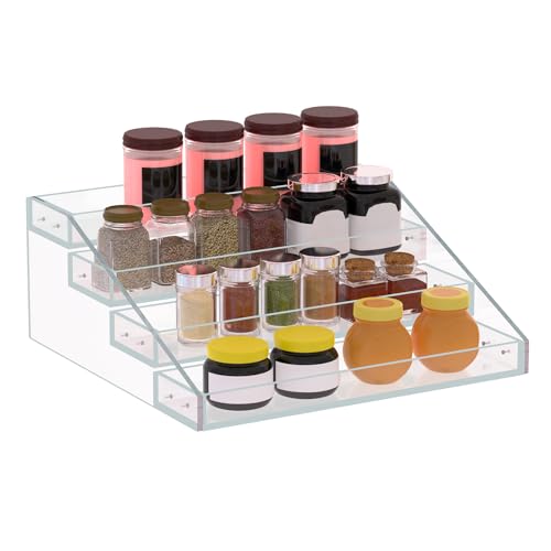 Wide 4 Tier Clear Acrylic Spice Rack Organizer for Kitchen (Widen 4 Tier - inner width 3'')