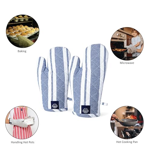 Oven Mitts Heat Resistant Kitchen Gloves (Oven Gloves / Franca Blue Stripes)