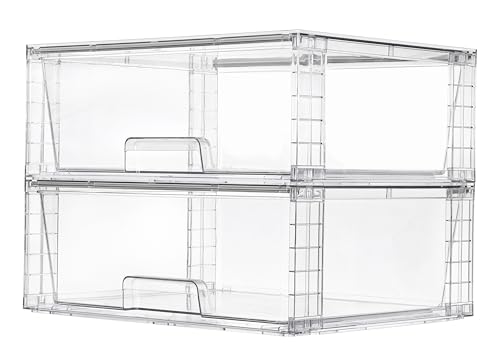 2 Pack Large Clear Stackable Plastic Storage Drawers for Closet (Clear / XLarge)
